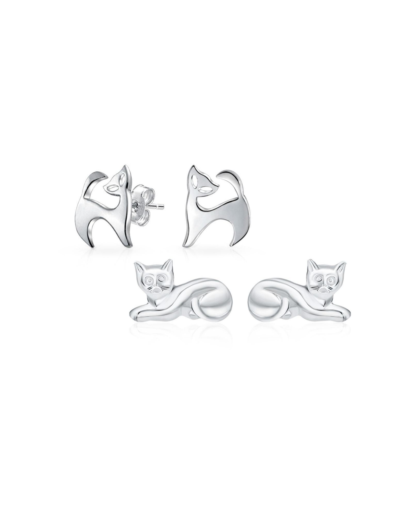 Bling Jewelry Tiny Pet Animal Siamese Sitting Cat Stud Earrings Sterling Silver (2 Set)
