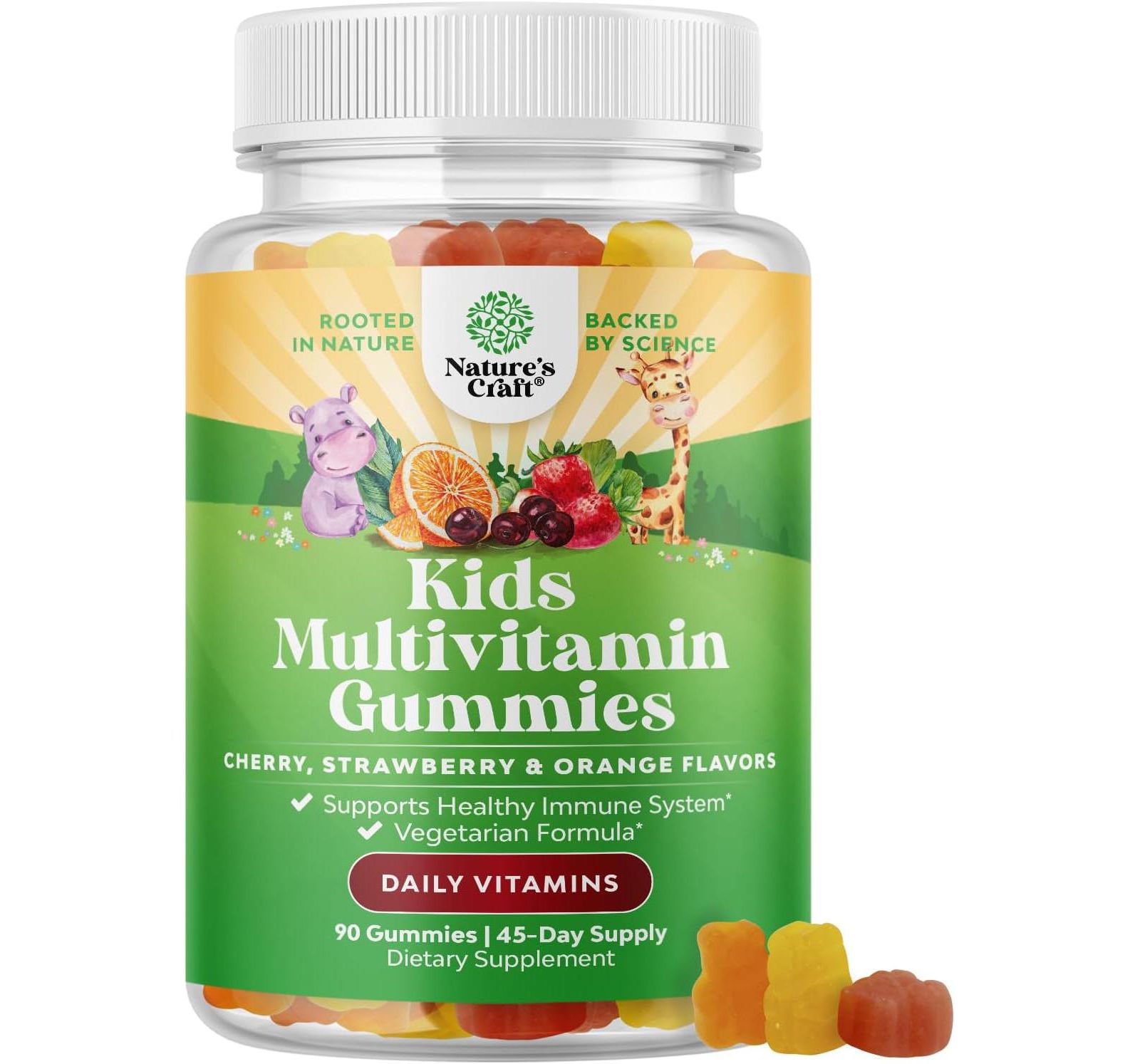 Детские Multivitamin Gummies - Immune Support с Vitamins A, C, D3, E, B6 & B12, Zinc & Iodine - 90 Count