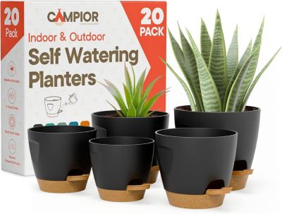 Lifemaster Lightweight 20-pack self watering pots with wick rope, drainage holes & easy watering lip-perfect for herbs, succulents & houseplants