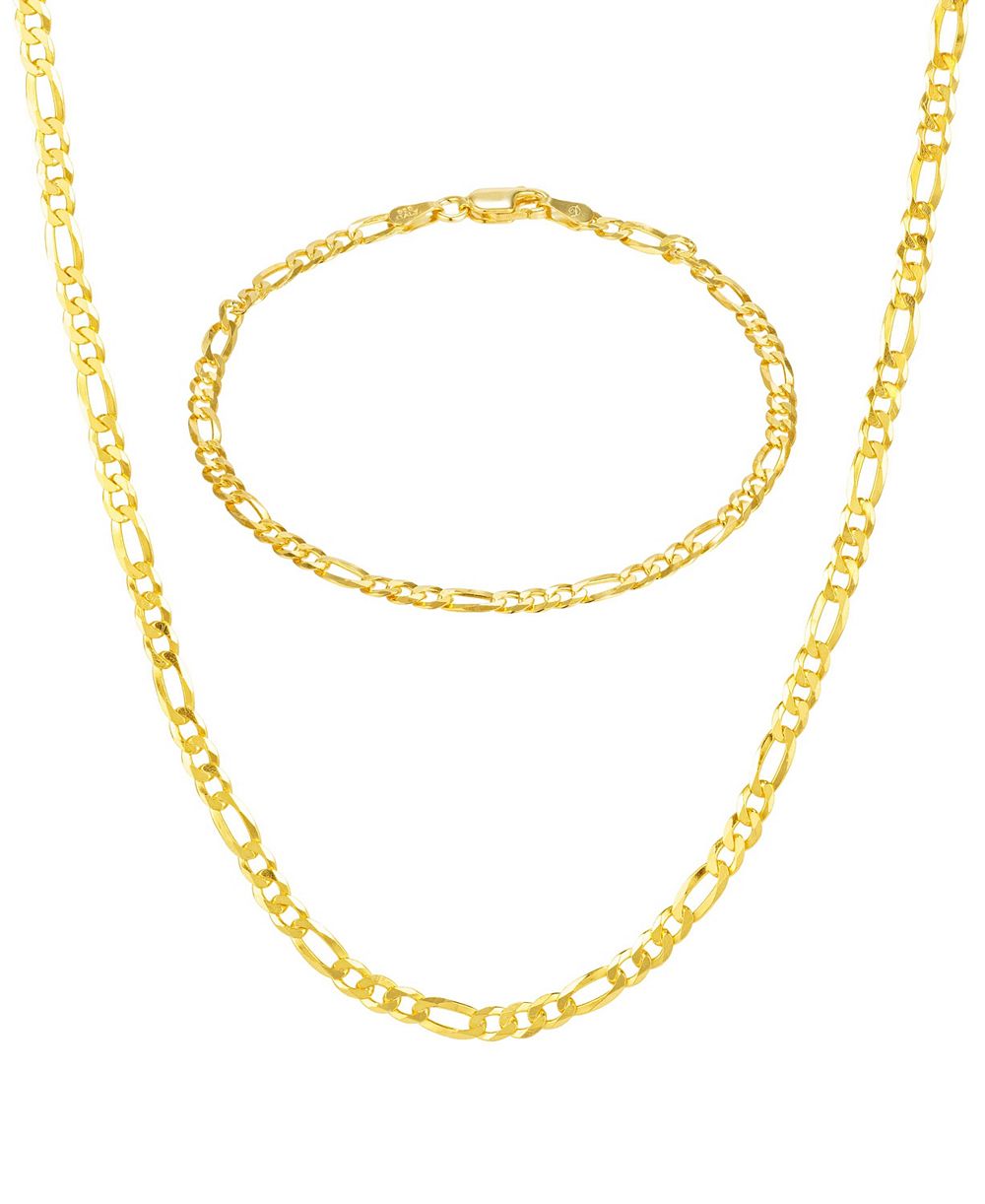 Giani Bernini Flat Filled Figaro Link Chain Necklace and Bracelet Set