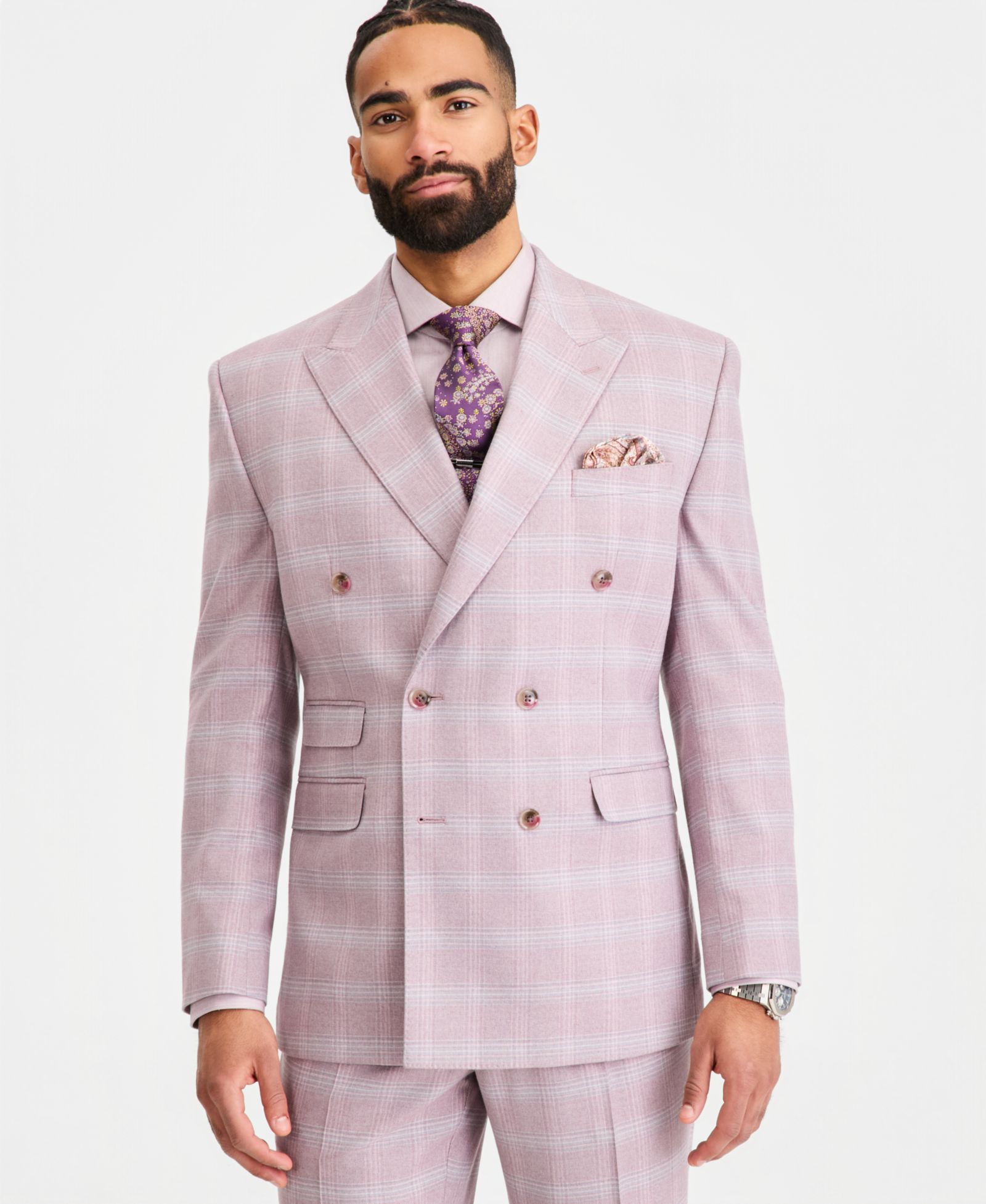 Tayion Collection Men's Classic-Fit Double-Breasted Windowpane Suit Separates Jacket