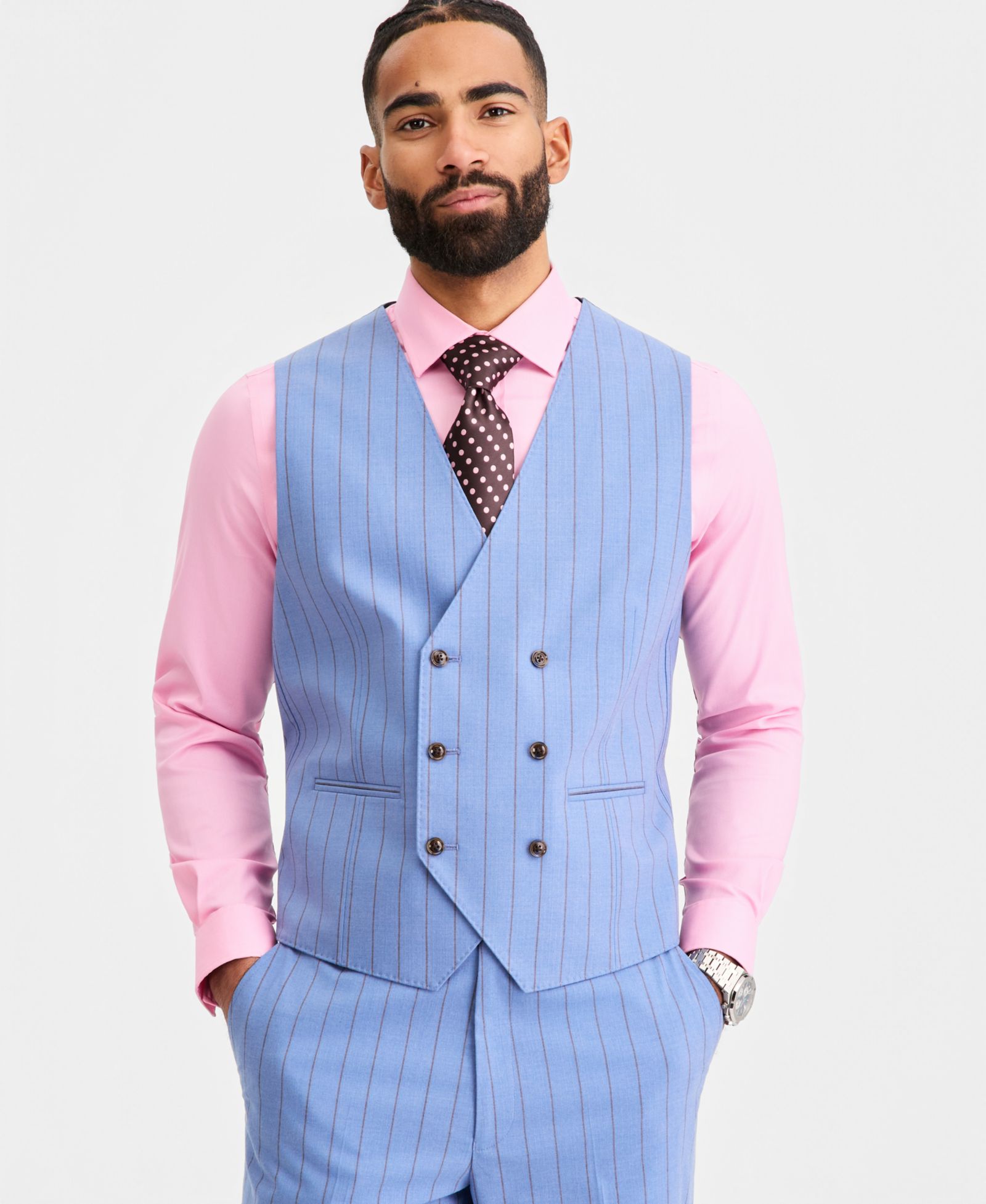Tayion Collection Men's Classic-Fit Blue Pinstripe Suit Separates Vest