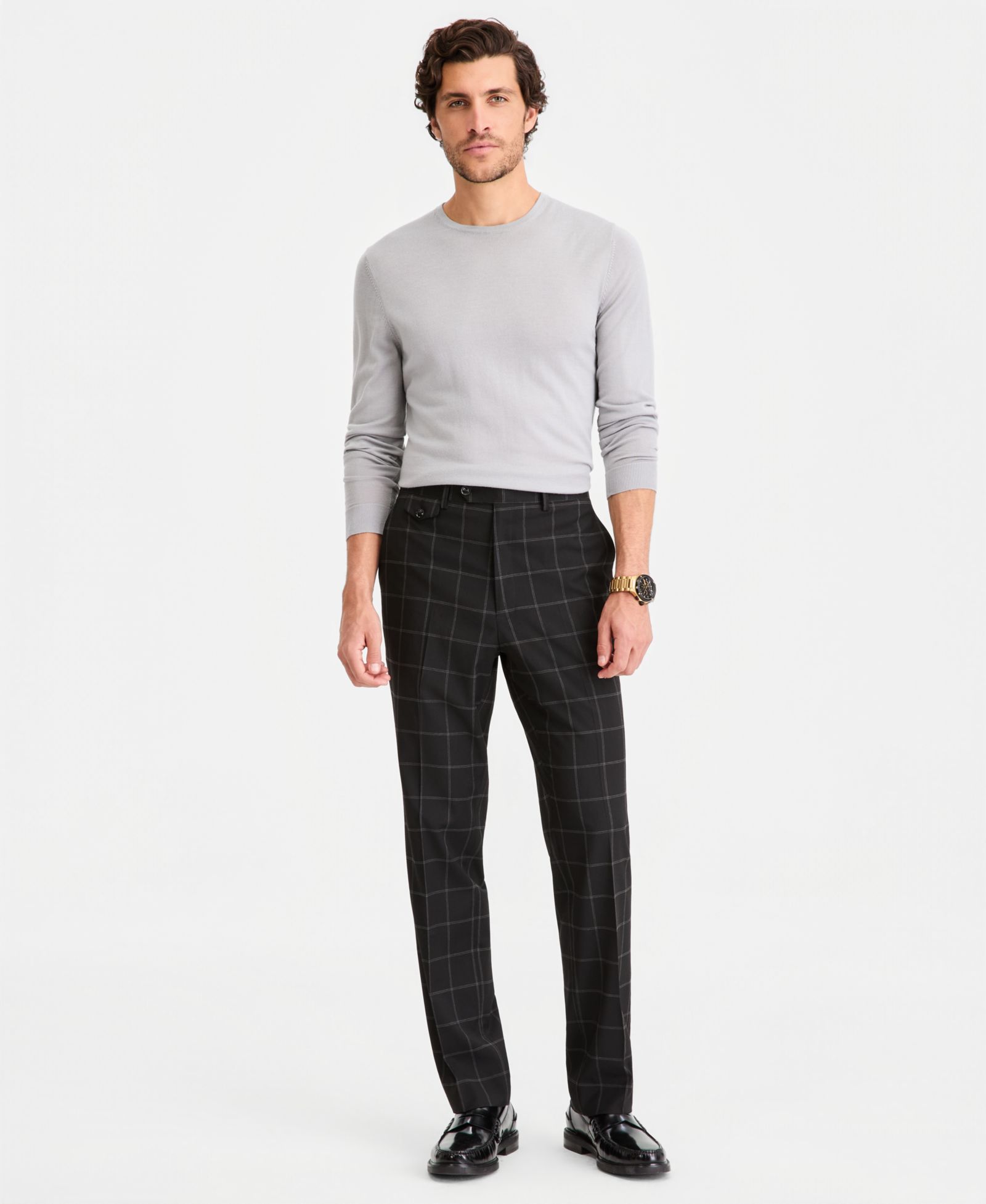 Tayion Collection Men's Classic-Fit Windowpane Suit Separates Pants