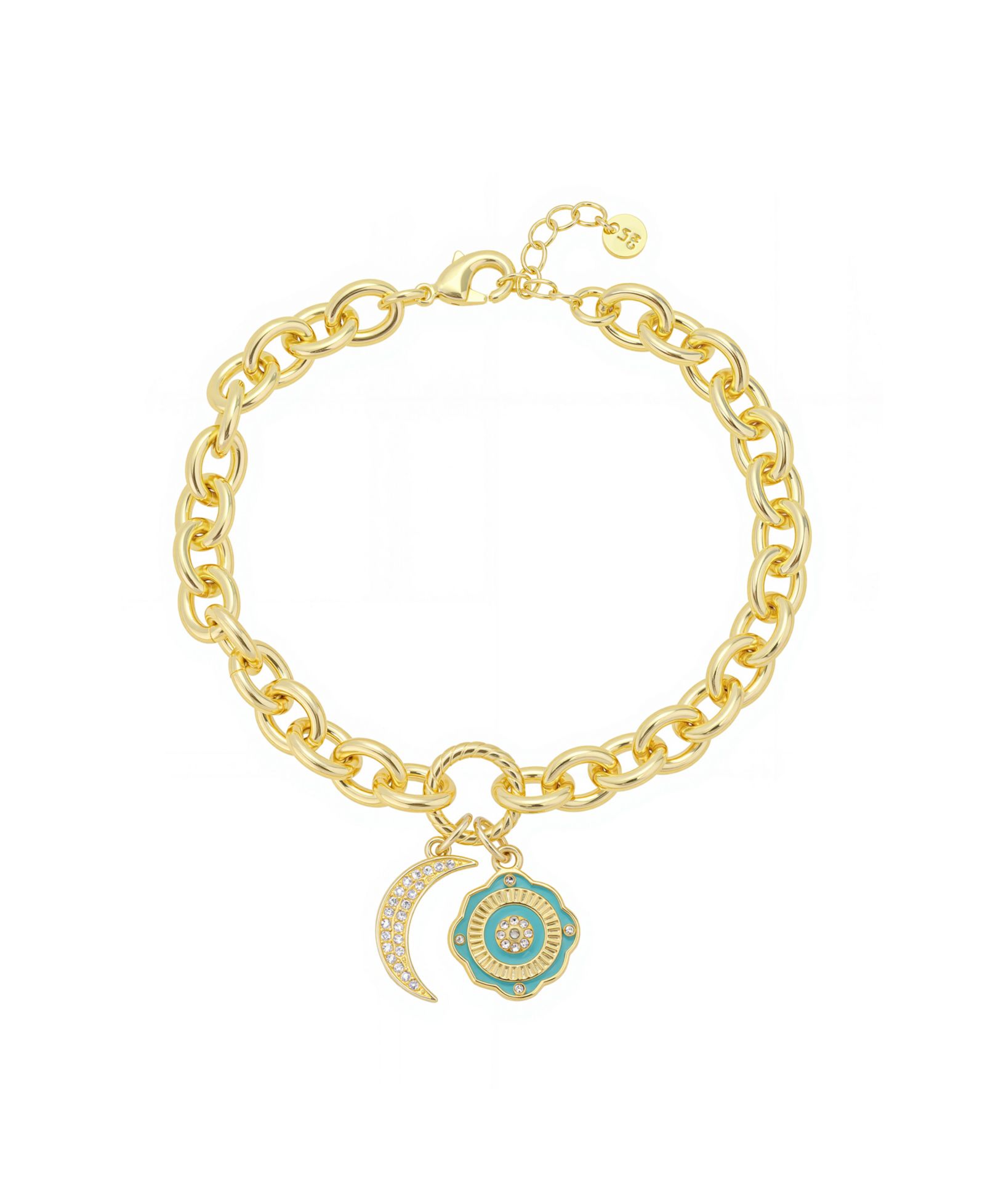 Unwritten Cubic Zirconia Moon Crystal Green Enamel Evil Eye Link Chain Bracelet With Extender