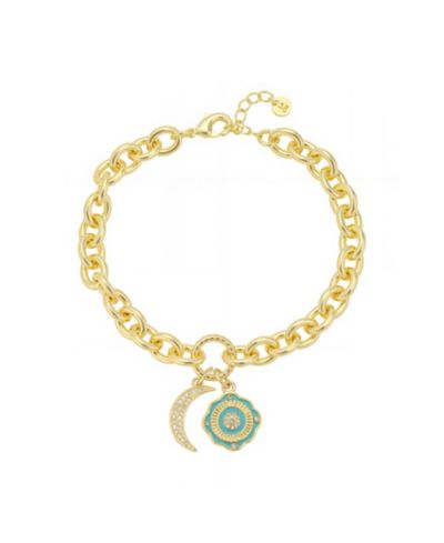 Unwritten Cubic Zirconia Moon Crystal Green Enamel Evil Eye Link Chain Bracelet With Extender