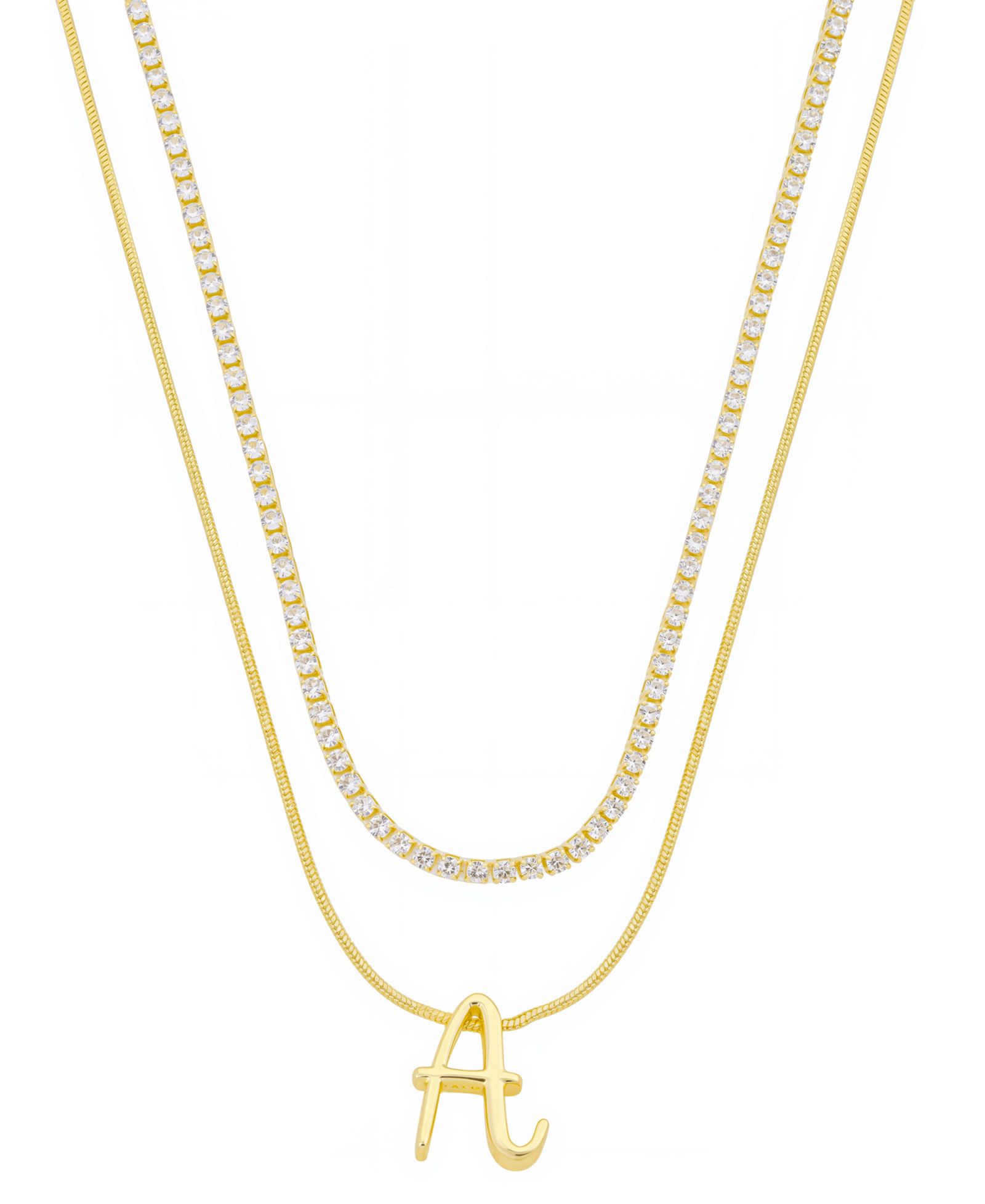 Unwritten Letter Initial Snake Chain Cubic Zirconia Chain Necklace With Extender 2 Piece Set