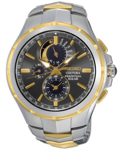 Мужские часы Seiko Solar Chronograph Coutura Two-Tone Stainless Steel Bracelet Watch 44mm SSC376