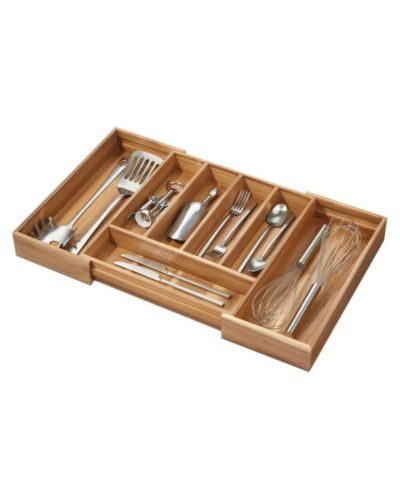 iDesign Expandable Acacia Wood Cutlery Drawer Organizer -Natural