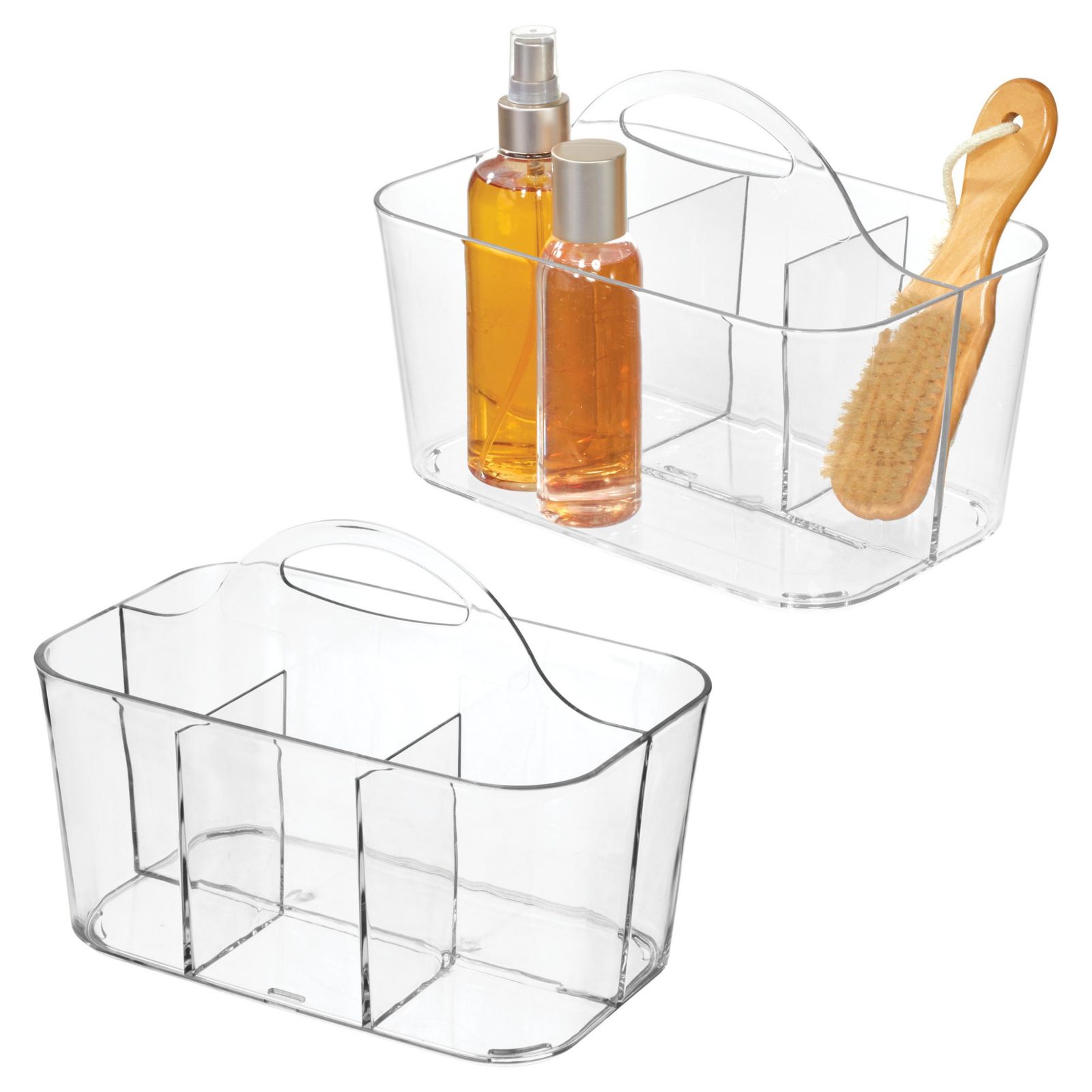 iDesign 4-Section Storage Caddy with Handle, Set of 2, Clear, Made in USA