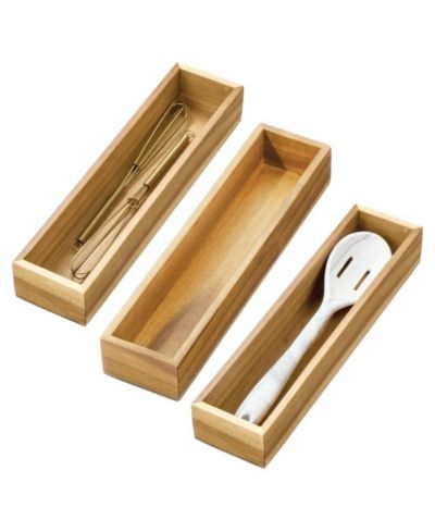 iDesign Acacia Wood Narrow Kitchen Drawer Organizer - Set of 3 - Natural