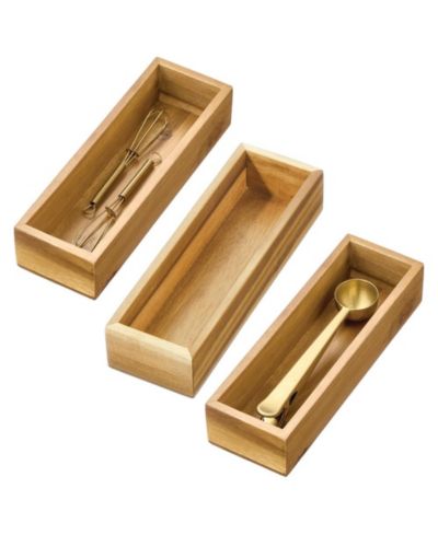 iDesign Acacia Wood Kitchen Drawer Organizer - Set of 3 - Natural