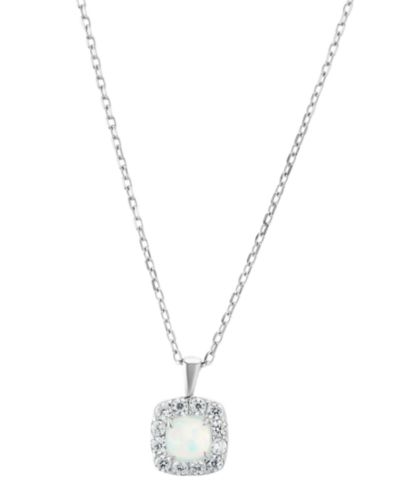 Подвеска-кулон с имитацией опала и Pavé Halo Square из стерлингового серебра, 16" + 2" удлинитель