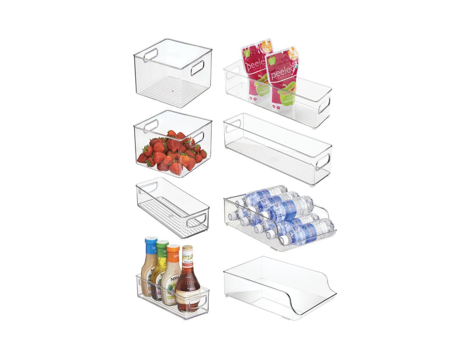Набор контейнеров для хранения iDesign Fridge Storage Bin с держателем для бутылок, 8 шт., Clear, Made in USA