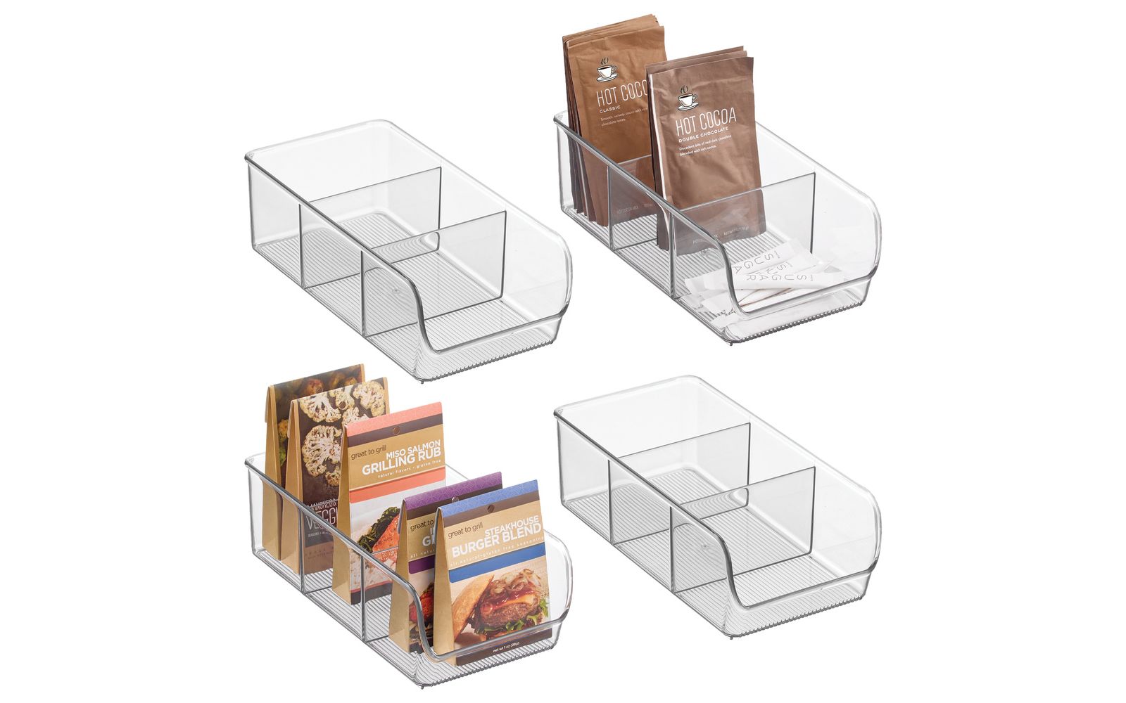 iDesign Stackable 3-Section Storage Bin для кладовой, комплект 4 шт., прозрачный