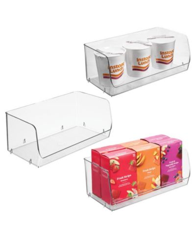 iDesign Wide Stackable Open-Front Storage Bins - Set of 3 - Clear - Made in USA