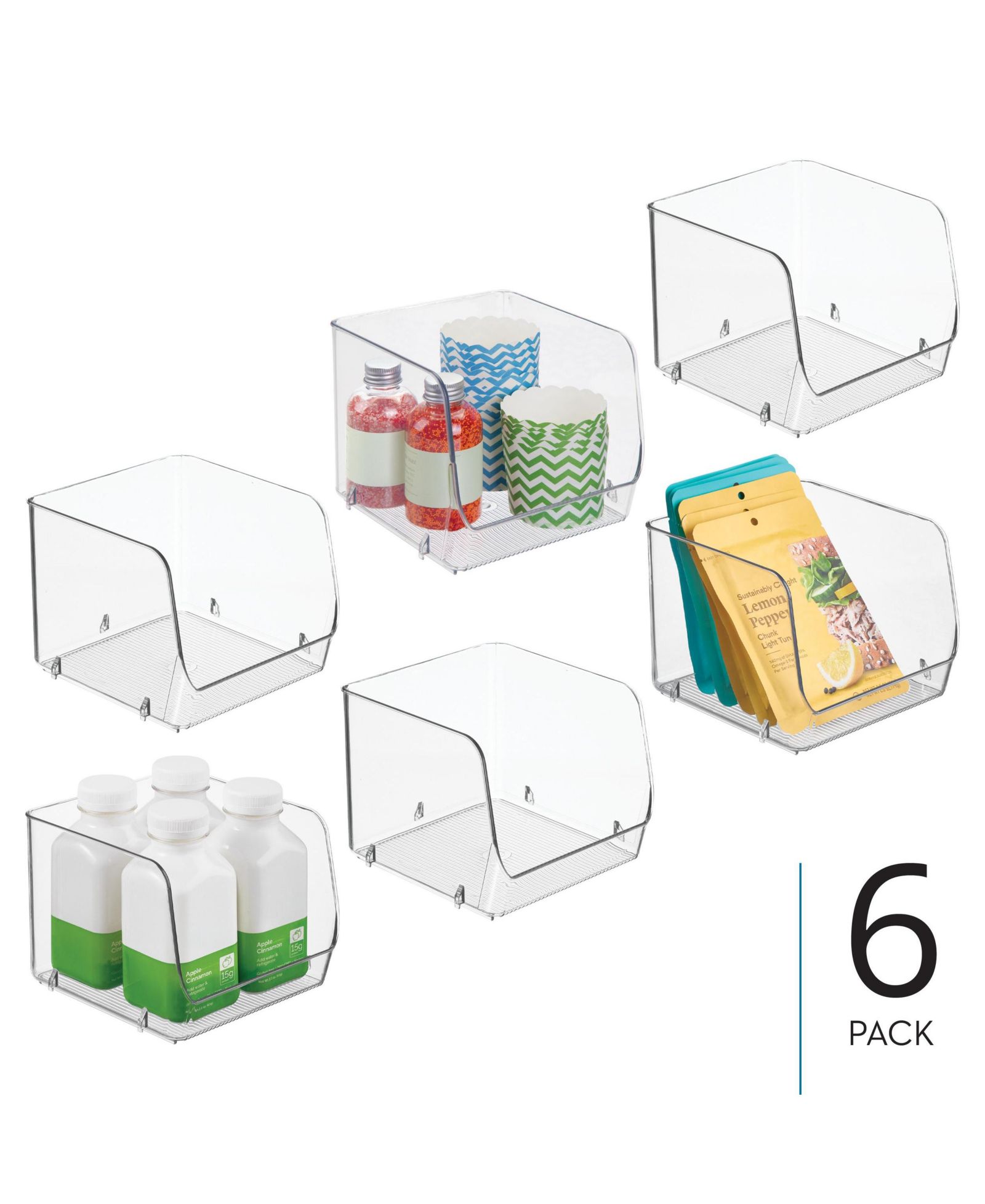 iDesign Stackable Open-Front Storage Bin, Set of 6