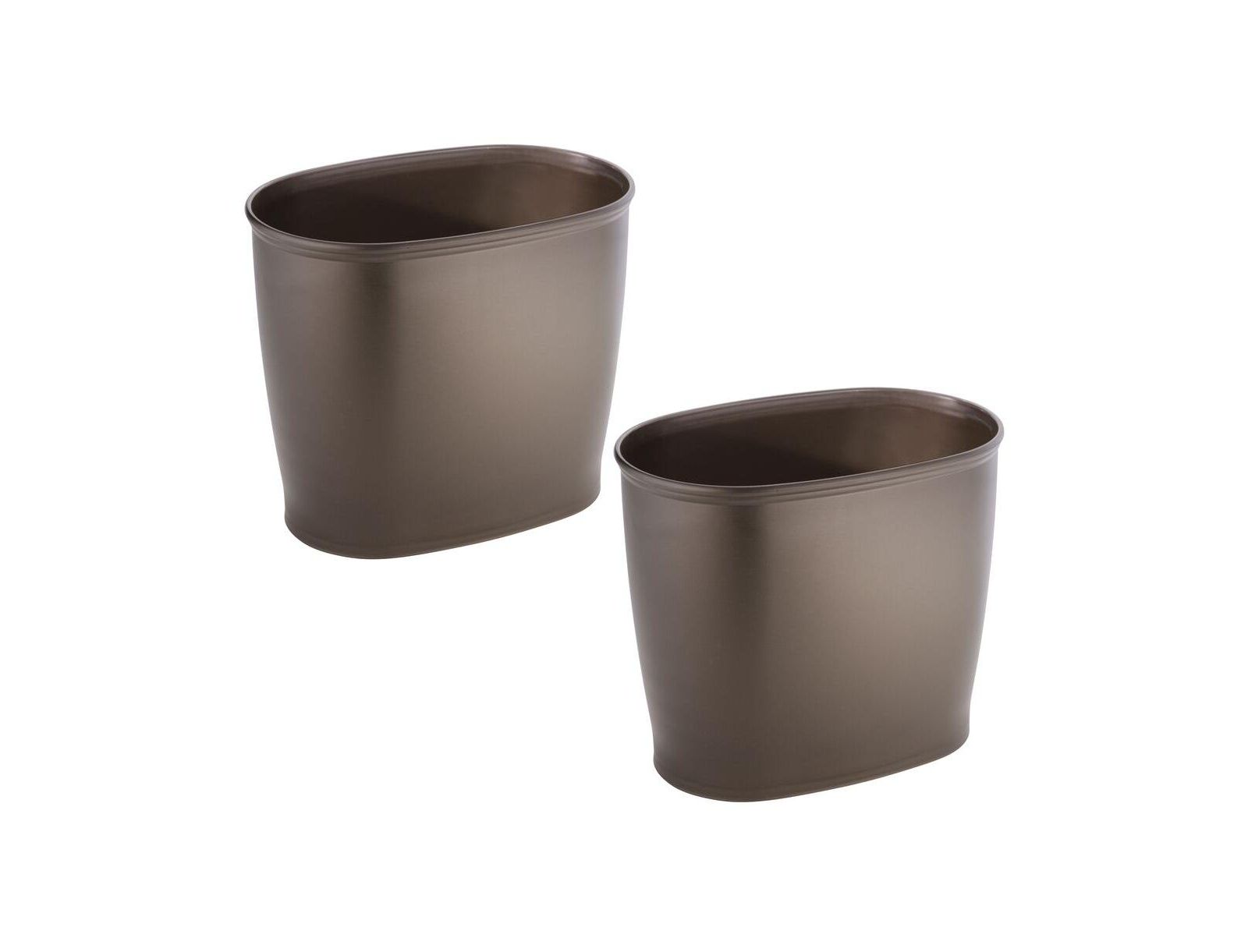 iDesign Small Oval Plastic Bathroom Trash Can, Set of 2, Bronze, Made in USA