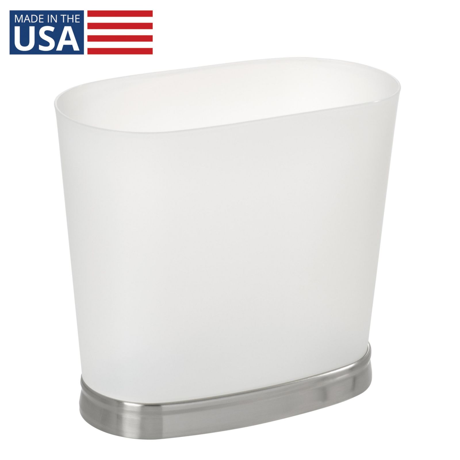 iDesign Small Oval Bathroom Trash Can - Frost/Brushed Nickel - Made in USA