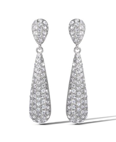 Jessica Simpson Clear Crystal Teardrop Earrings for Women, Silver-Tone