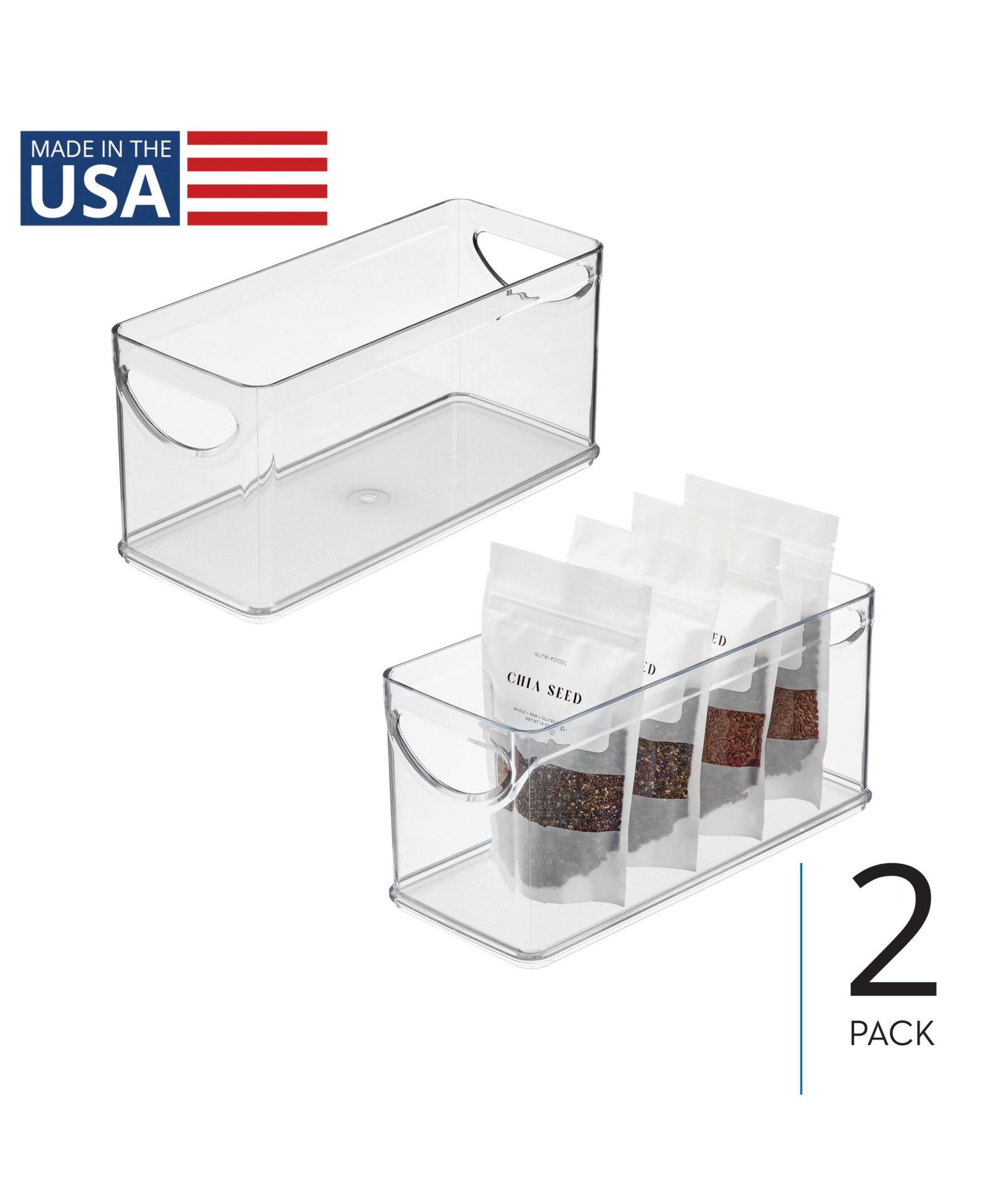 Контейнер для хранения iDesign Stackable Pantry с ручками, набор из 2 шт., прозрачный