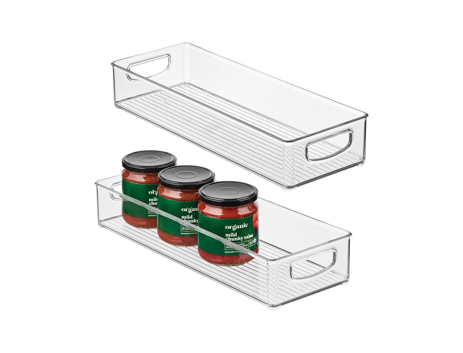 iDesign Plastic Stackable Pantry Bin with Handles, Set of 2, Clear, Made in USA