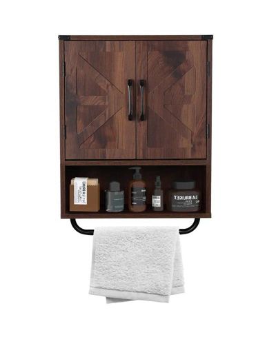 Slickblue Rustic Farmhouse Bathroom Cabinet with Towel Bar and Wall-Mounted Design