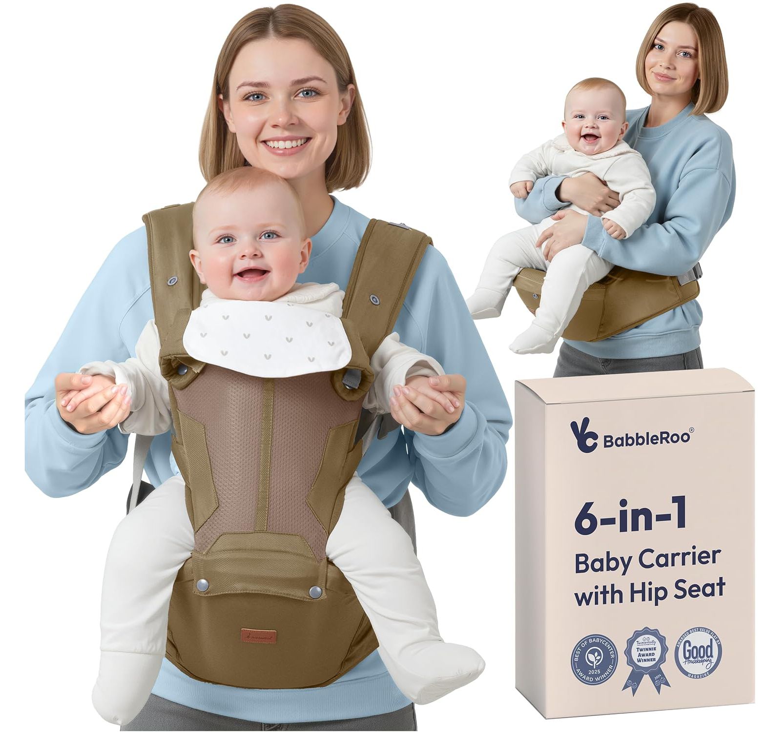 BabbleRoo Коляска-слинг 6-в-1 с сиденьем на бедрах и поясничной поддержкой, эргономичная и регулируемая для новорожденных и детей, Black