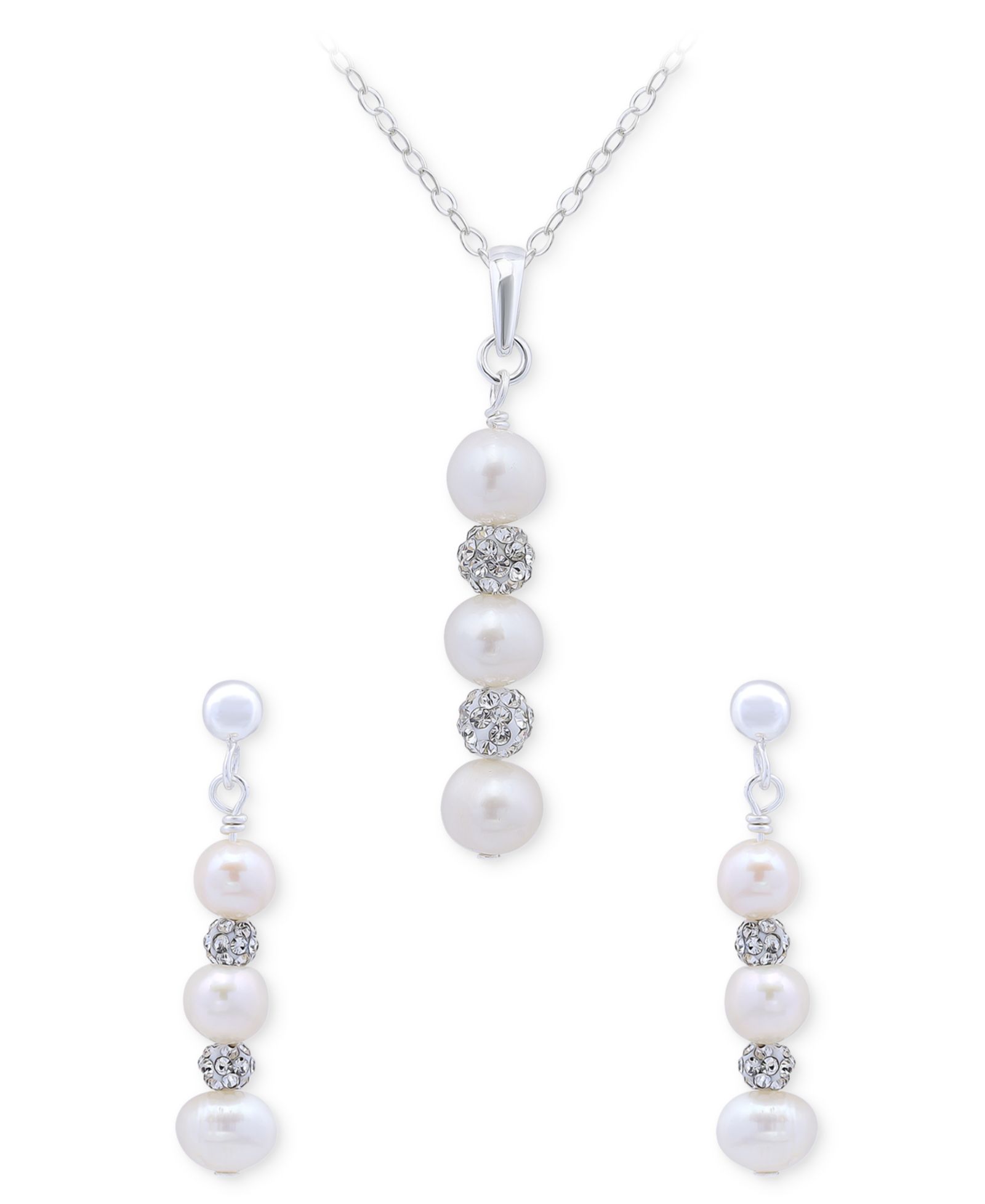Комплект Giani Bernini 2-Pc. Set Freshwater Pearl & Crystal Vertical Pendant Necklace & Matching Drop Earrings in Sterling Silver