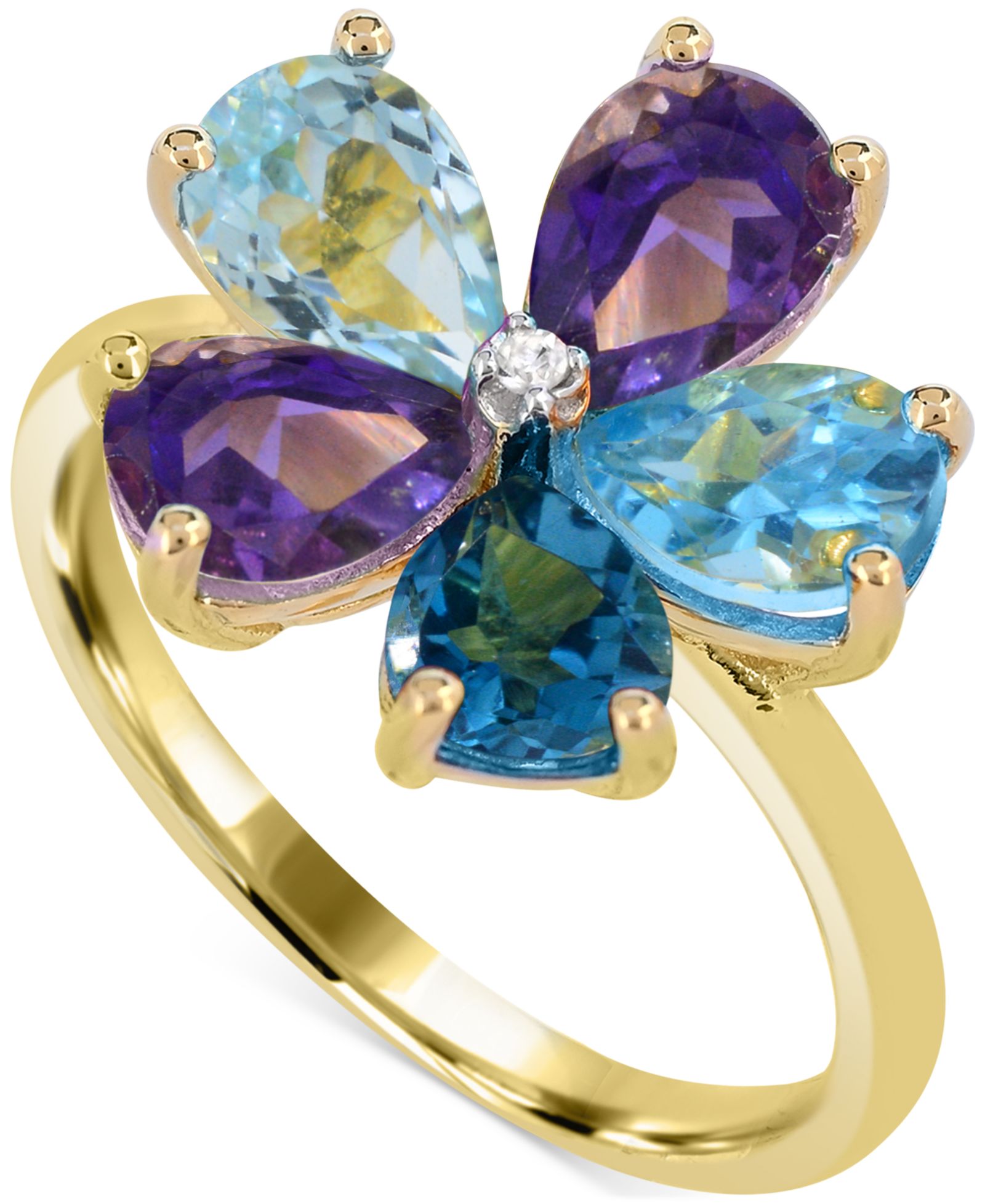 Multi-Gemstone (3-1/2 ct. t.w.) Flower Statement Ring with Diamond Accent in 14K Gold-Plated Sterling Silver