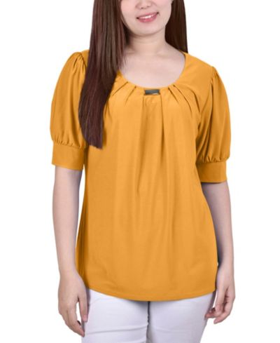 Топ NY Collection Petite Short Sleeve Balloon Sleeve
