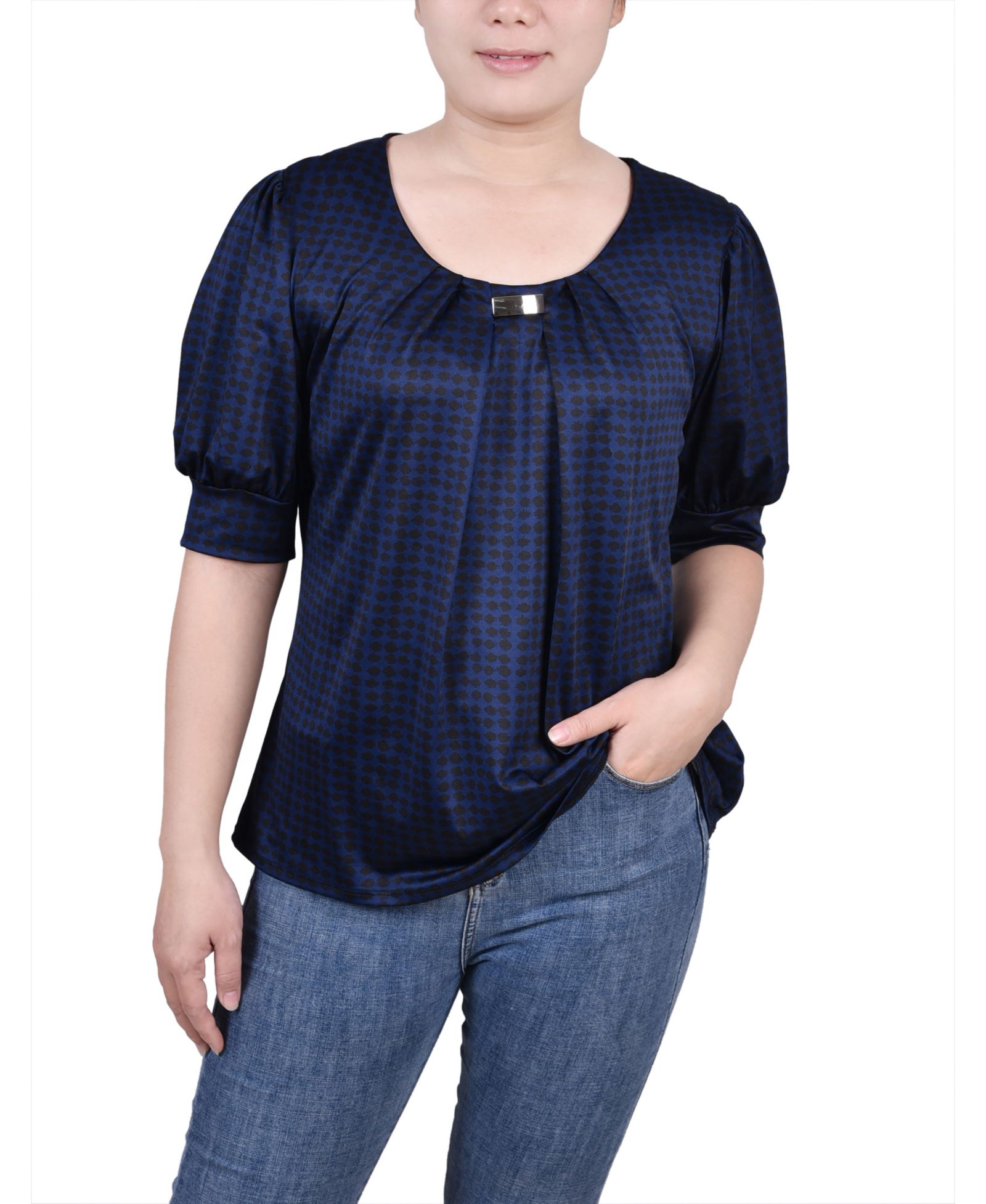 NY Collection Petite Short Sleeve Balloon Sleeve Top