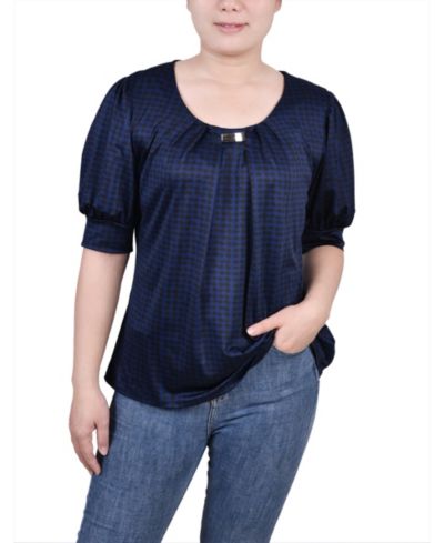 NY Collection Petite топ с коротким рукавом, объемные рукава-баллоны