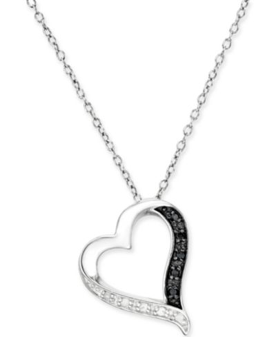 Black and White Diamond Heart Pendant Necklace (1/10 ct. t.w.) in Sterling Silver