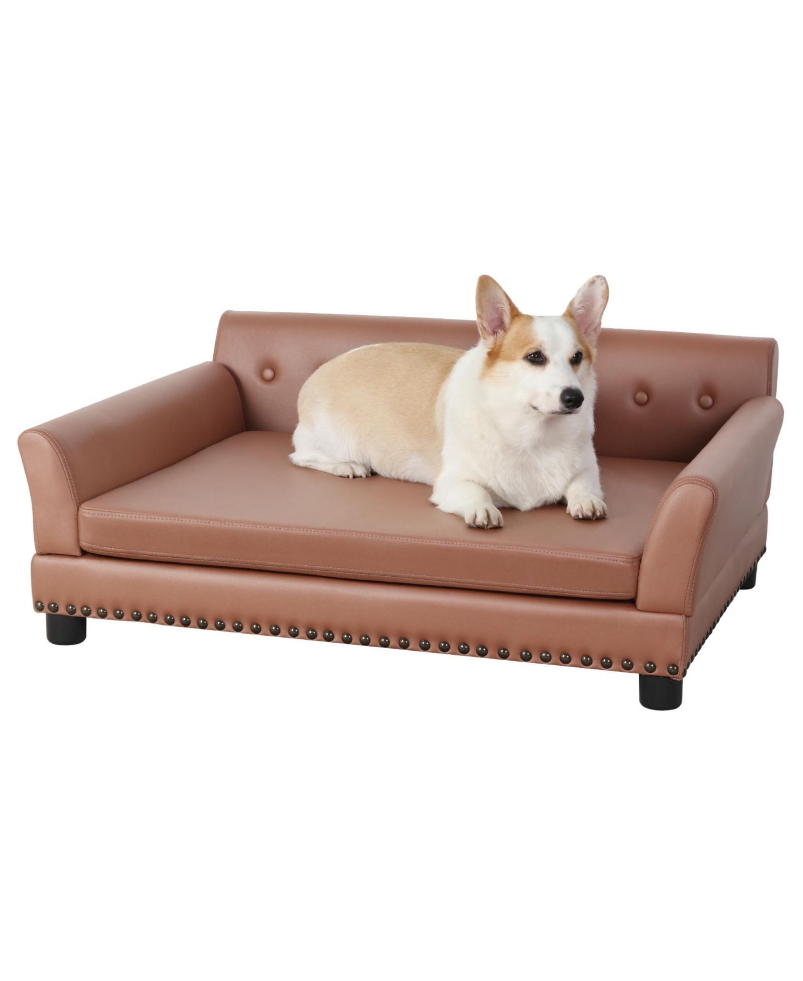 Диван для собак BINGOPAW 47in Large Leather Waterproof Raised Calming Dog Bed