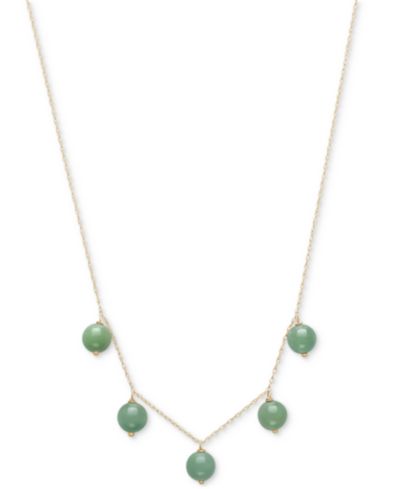 Macy's Dyed Green Jade Dangle Bead 18" Collar Necklace in 10k Gold