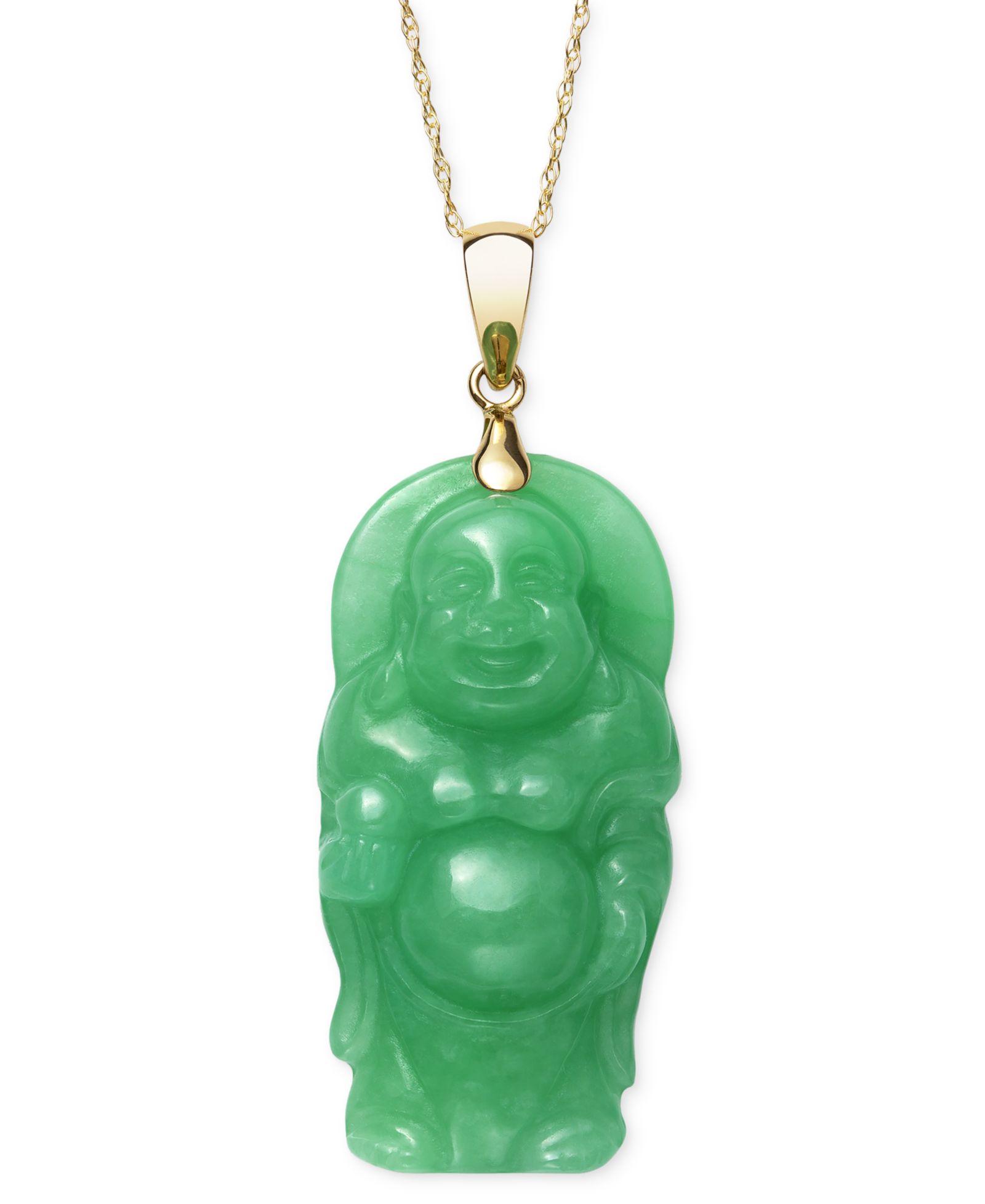 Подвеска-ожерелье Dyed Green Jade Carved Buddha 18" в 14k Gold