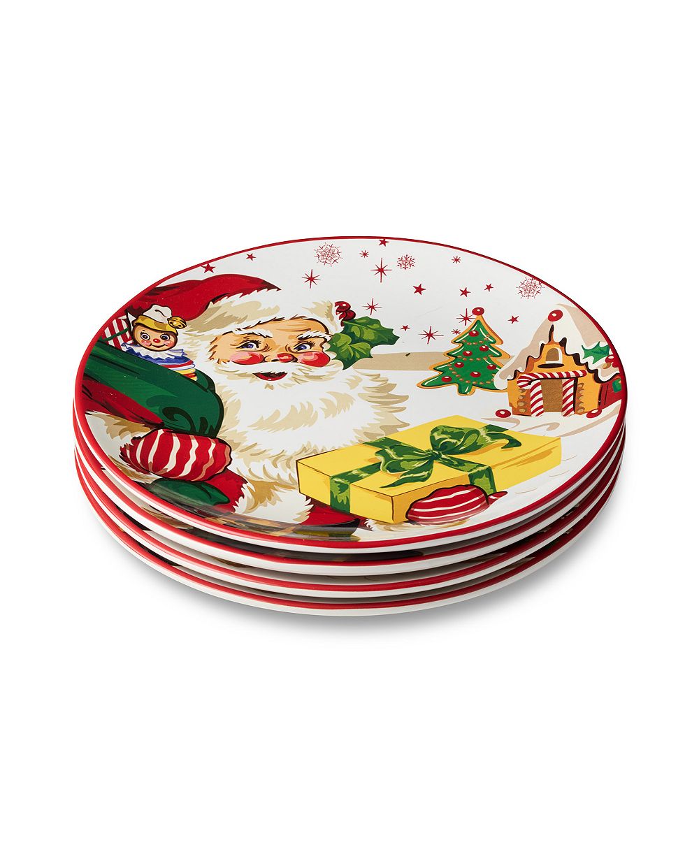 Certified International Santa's Retro Christmas Dinner Plates, Set of 4