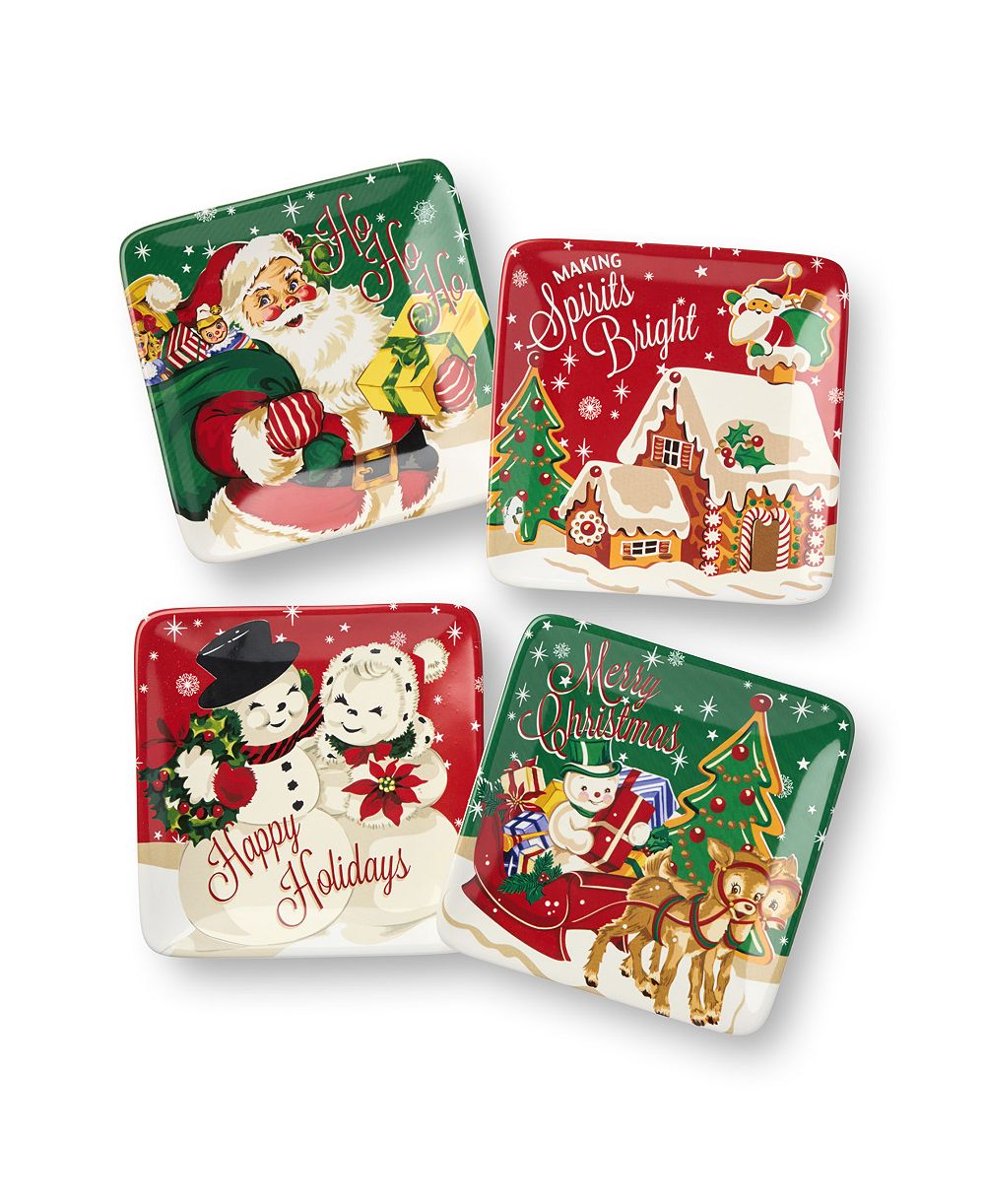 Тарелки для закусок Certified International Santa's Retro Christmas, набор из 4 шт