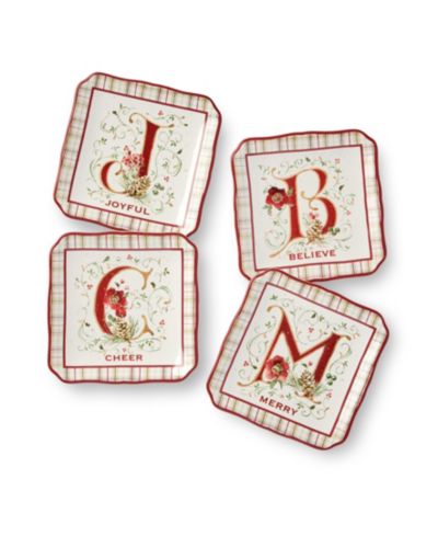 Certified International Winter Blooms Canape Plates, Set of 4