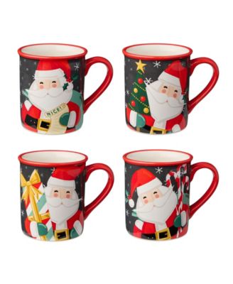 Certified International Christmas Whimsy Santa Mugs, Set of 4