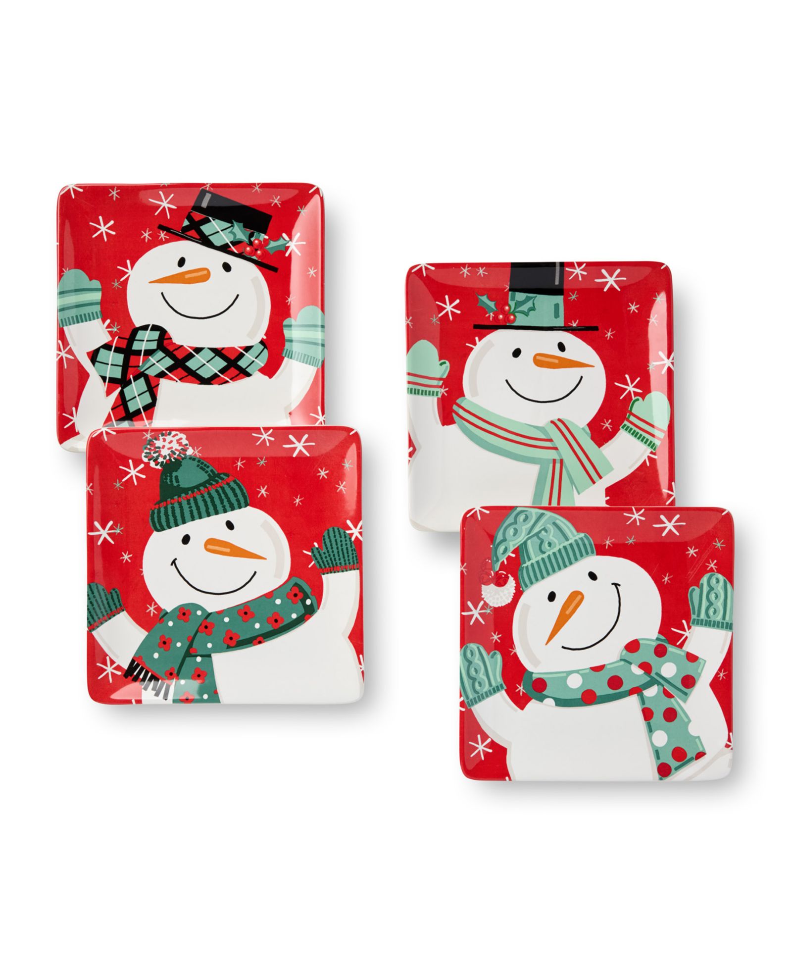 Certified International Десертные тарелки Christmas Whimsy Snowman, набор из 4 шт.