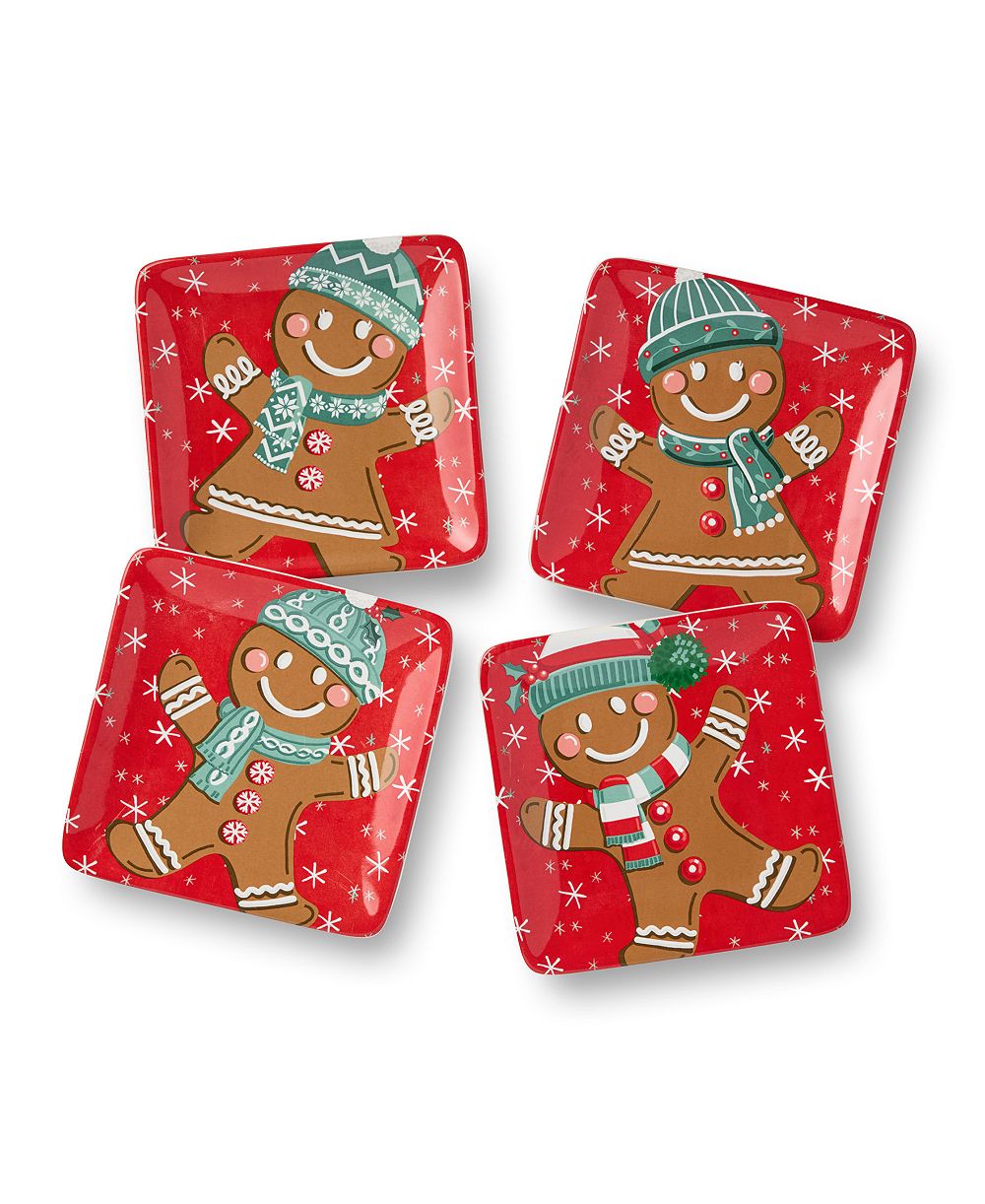Тарелки для канапе Certified International Christmas Whimsy Gingerbread, набор 4 шт.