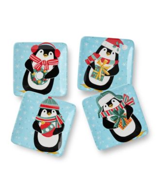 Certified International Christmas Whimsy Penguin Canape Plates, Set of 4
