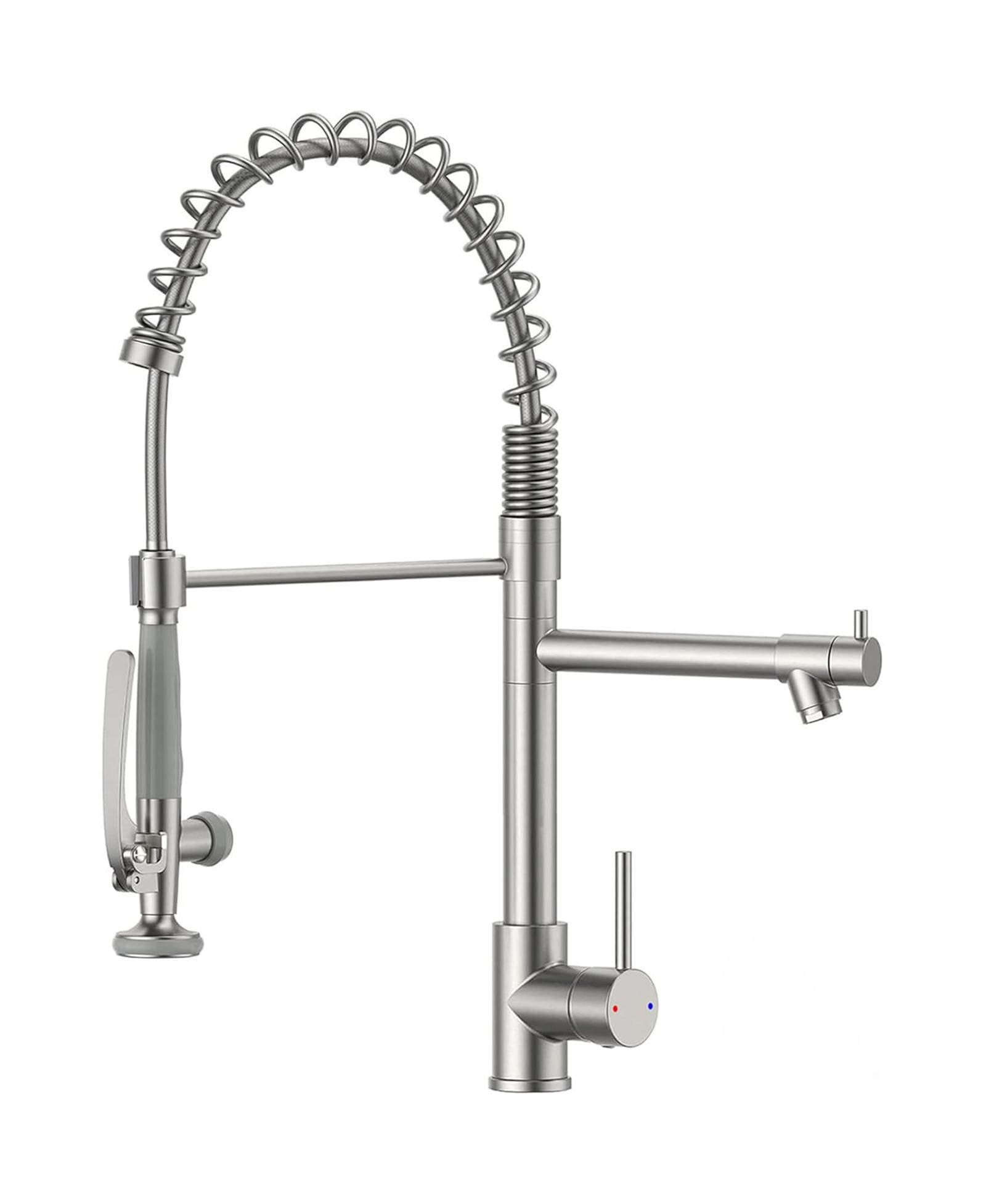 Greenspring Spring Single-Handle Pull Down Sprayer Kitchen Faucet, Commercial High Goosenck Kitchen Sink Faucet in Brushed Nickel