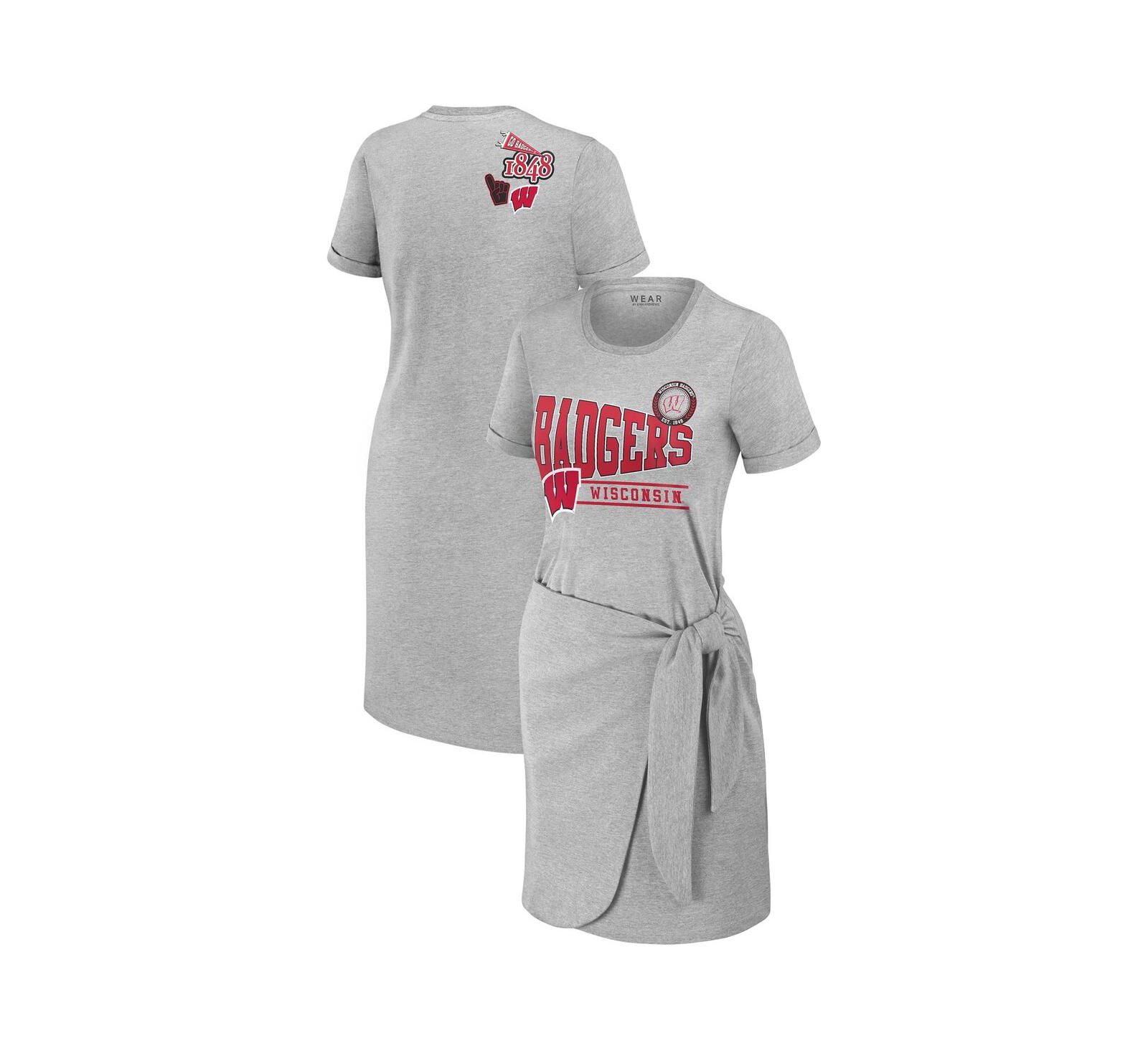 WEAR by Erin Andrews Женское трикотажное платье с узлами, Heather Gray, Wisconsin Badgers
