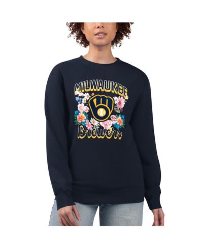 G-III 4Her by Carl Banks Women's Navy Milwaukee Brewers Flowers Graphic Pullover Sweatshirt