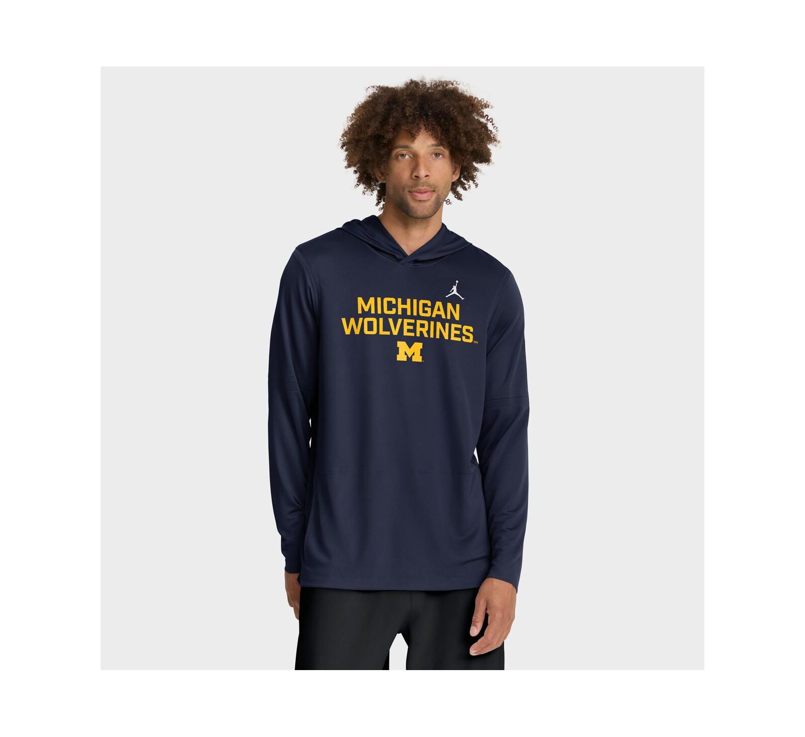 Jordan Men's Navy Michigan Wolverines 2025 Sideline Performance Long Sleeve Hoodie T-Shirt