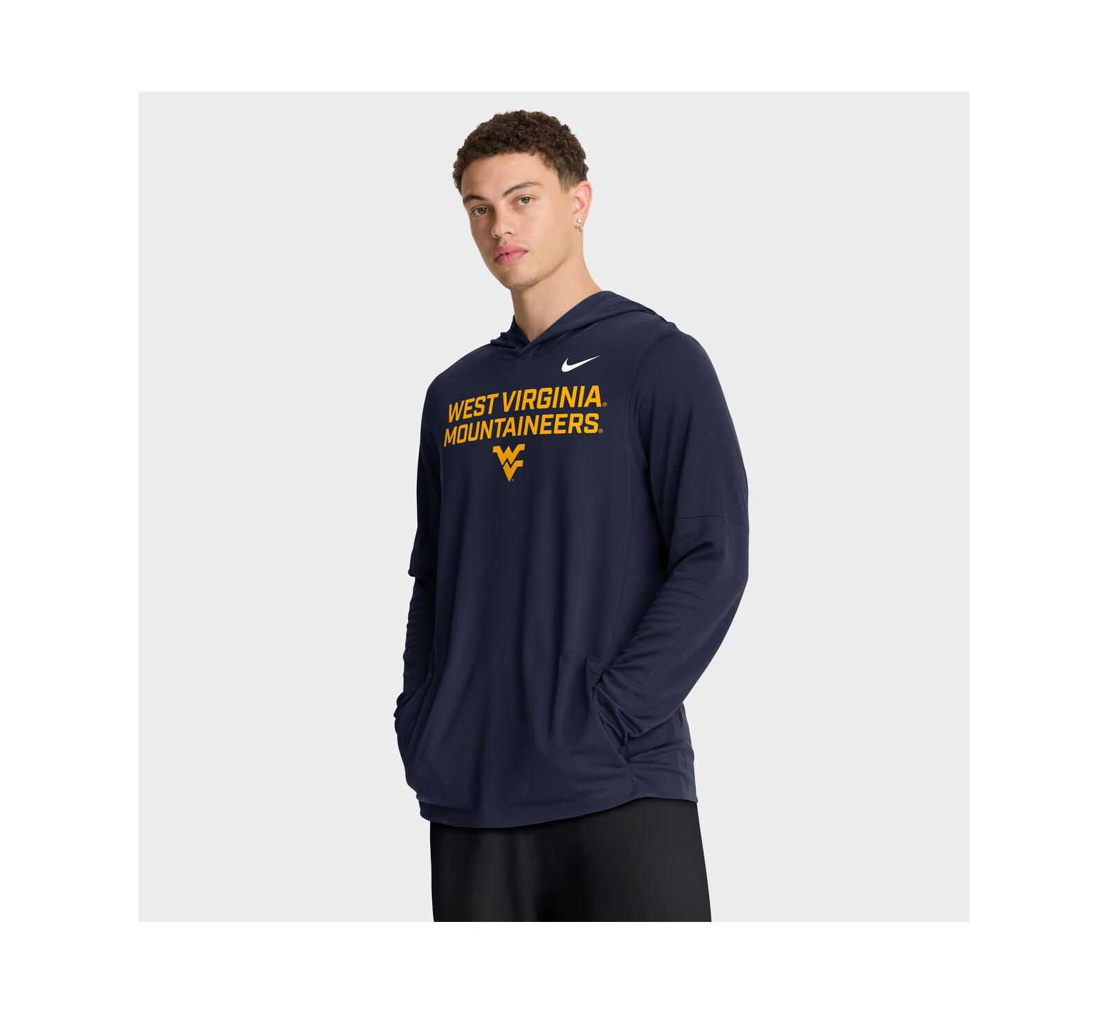 Nike Men's Navy West Virginia Mountaineers 2025 Sideline Performance Long Sleeve Hoodie T-Shirt