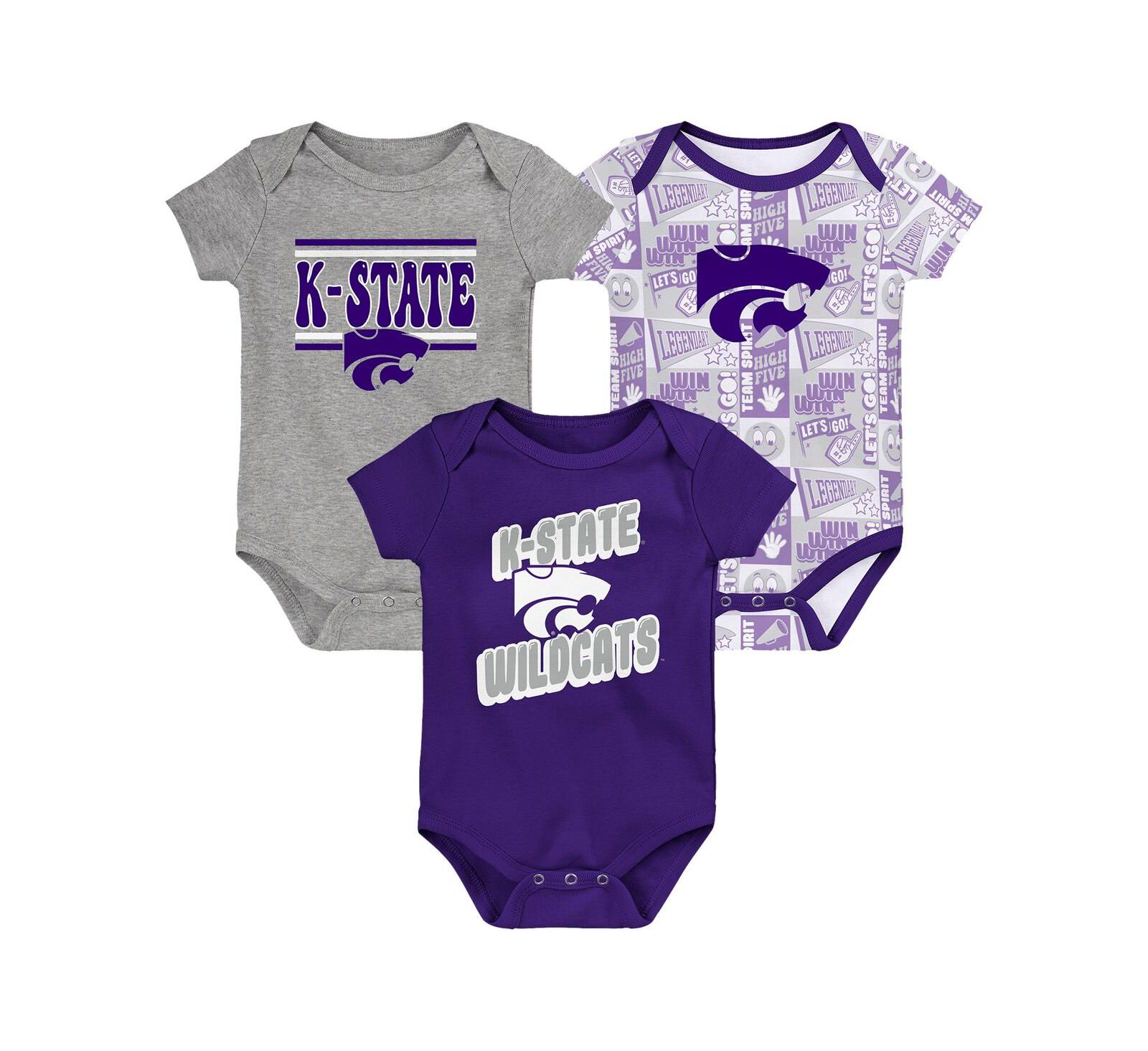 Набор боди для новорожденных Outerstuff 3-Pack Purple Kansas State Wildcats Sunday Comics Bodysuit Set