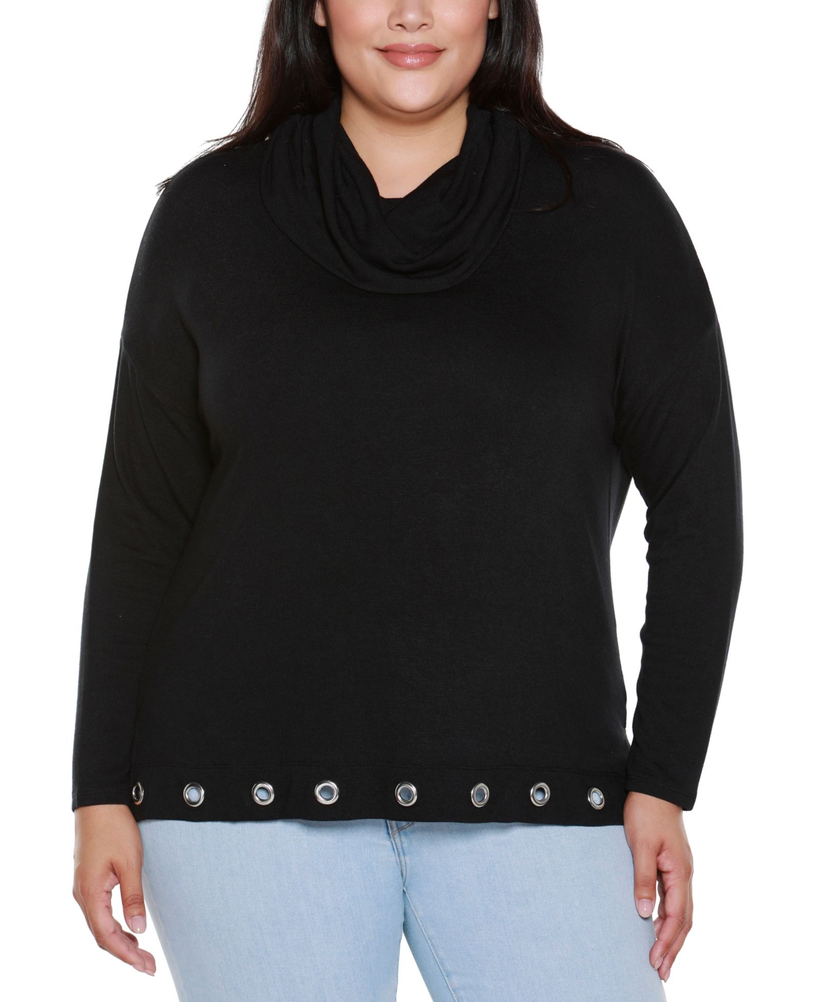 Belldini Plus Size Hacci Cowl Neck Knit Top